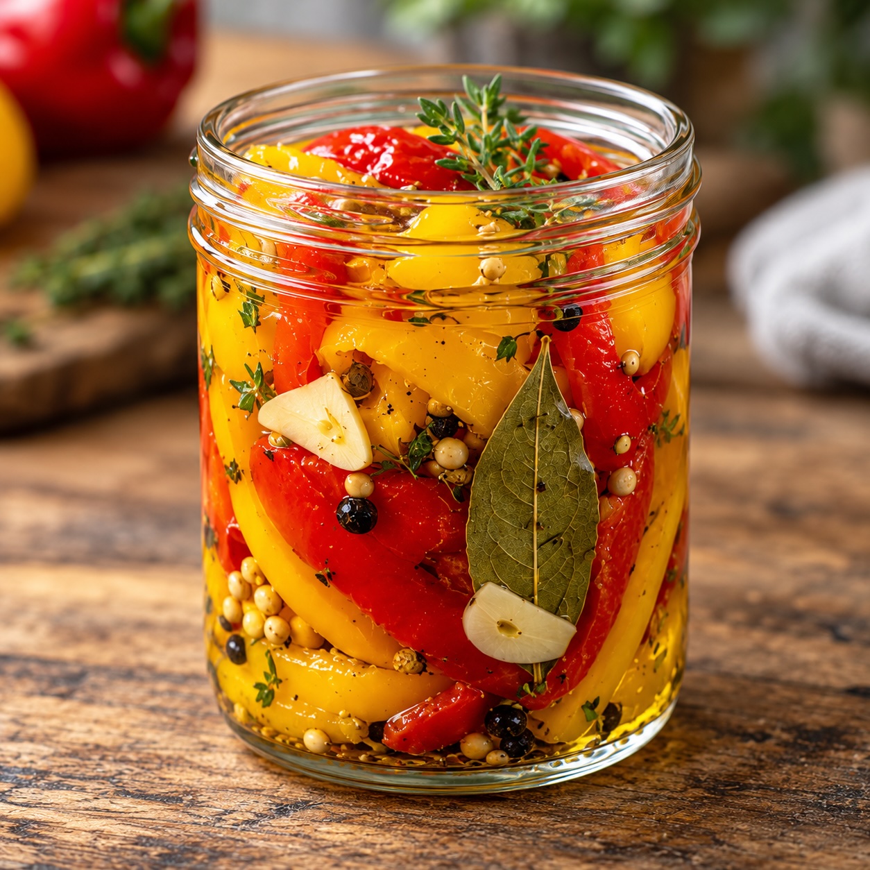 Eingelegter Paprika süß-sauer mit Kräutern